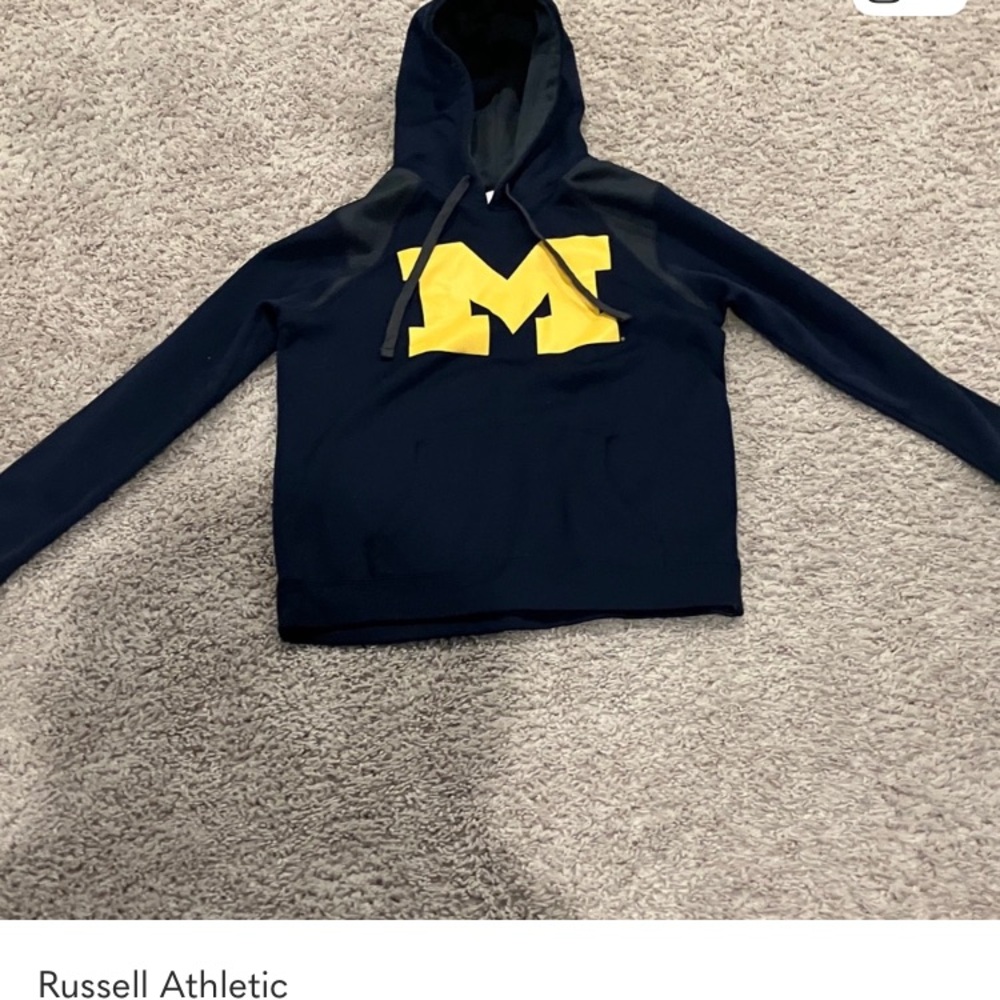 Russell Athletic Dark Blue Hoodie with Bright Yellow 'M'